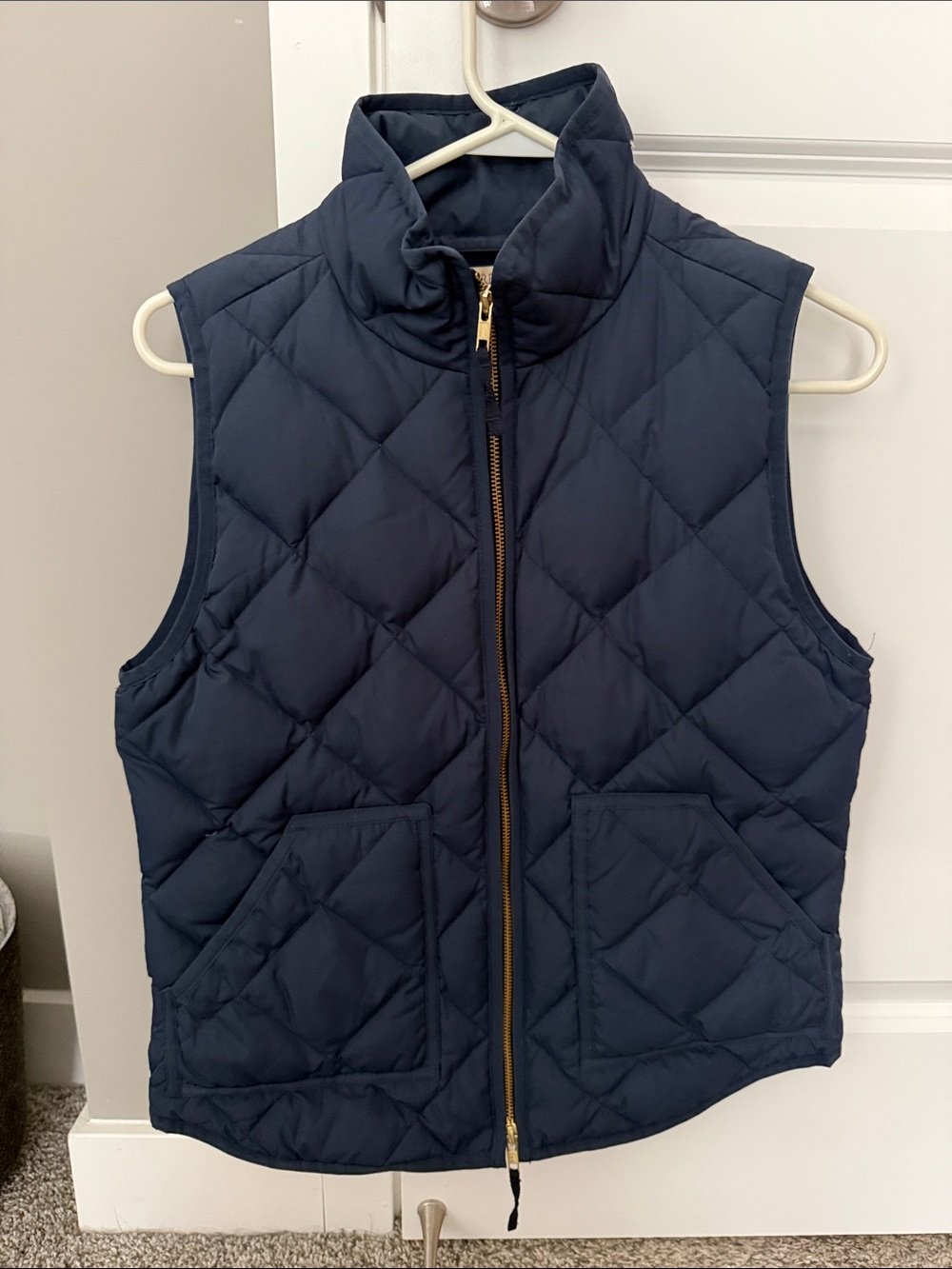 J. Crew Girls Navy Quilted Vest with Gold Zipper
